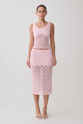 Atlantis Crochet Knit Midi Skirt - Baby Pink
