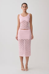 Atlantis Crochet Knit Midi Skirt - Baby Pink