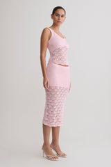 Atlantis Crochet Knit Midi Skirt - Baby Pink