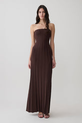 Pia Ribbed Strapless Maxi Dress - Chocolate