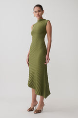 Milasandra Pleated Knit Dress - Olive