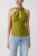 Nora Halter Chiffon Top - Olive