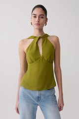 Nora Halter Chiffon Top - Olive