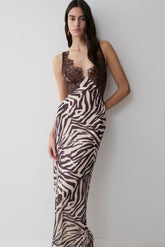 Angeline Lace And Chiffon Maxi Dress - Abstract Zebra Print