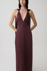 Myla Draped Shoulders Satin Maxi Dress - Chocolate