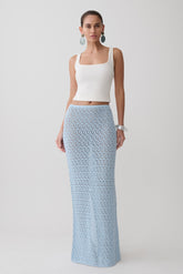 Courtney Crochet Knit Maxi Skirt - Pale Blue