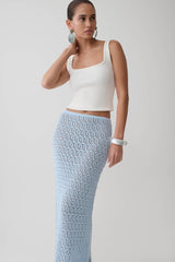 Courtney Crochet Knit Maxi Skirt - Pale Blue