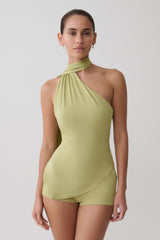 Jemma One Shoulder Tie Top - Apple Sage
