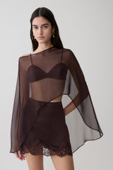 Kirstine Bralette With Chiffon Cape - Chocolate