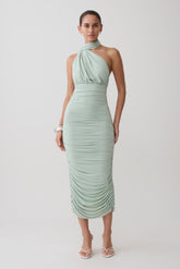 Giannie Draped Midi Dress - Aqua Grey