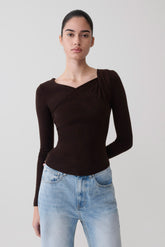 Culver Draped Twist Knit Top - Chocolate