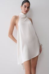 Sydney Asymmetrical Satin Halter Mini Dress - Ivory
