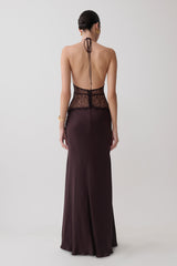 Dinah Lace And Satin Maxi Dress - Chocolate