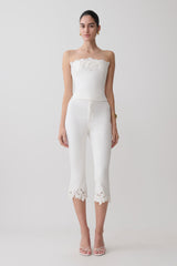 Tillie Flower Embroidery Denim Capris - White