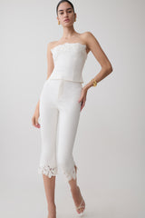 Tillie Flower Embroidery Denim Capris - White