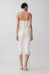 Tillie Flower Embroidery Denim Capris - White