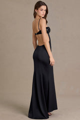 Satin Embellished Bralette Gown in Black