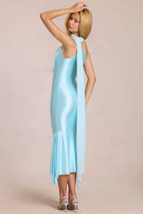 Scarf-Detail Midaxi Dress in Aquamarine
