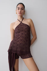 Corey Crochet Halter Neck Top - Chocolate