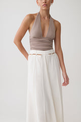 Claire Pearl Button Midi Skirt - White
