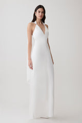 Myla Draped Shoulders Satin Maxi Dress - White