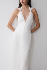 Myla Draped Shoulders Satin Maxi Dress - White