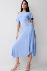 Luu Off Shoulder Slinky Top - Sea Blue