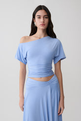 Luu Off Shoulder Slinky Top - Sea Blue