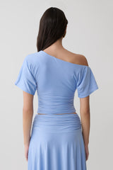 Luu Off Shoulder Slinky Top - Sea Blue