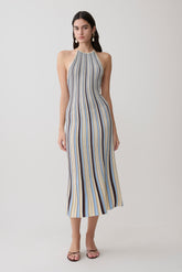 Dalani Halterneck Knit Midi Dress - Blue/Chocolate