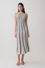 Dalani Halterneck Knit Midi Dress - Blue/Chocolate