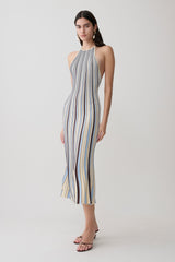 Dalani Halterneck Knit Midi Dress - Blue/Chocolate