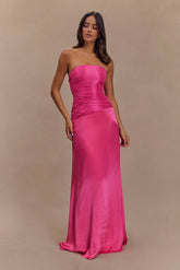 Serena Strapless Taffeta Maxi Dress - Crimson Pink