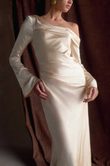 Iris Long Sleeve Satin Maxi Dress - Blush Gold