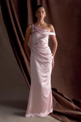 Dalia Off Shoulder Satin Maxi Dress - Soft Pink