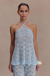 Corey Crochet Halter Neck Top - Light Blue