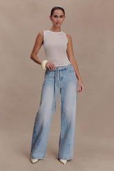 Perrie Mid Rise Straight Leg Tie Jeans - Washed Light Blue