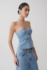 Tommy Strapless Denim Top With Buckle - Classic Blue