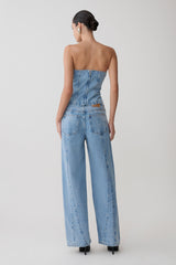 Tommy Strapless Denim Top With Buckle - Classic Blue