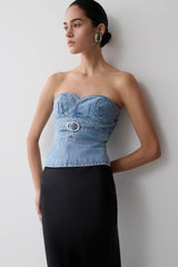 Tommy Strapless Denim Top With Buckle - Classic Blue