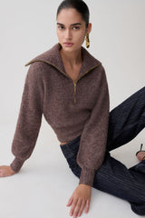 Skylaine Zip Knit Jumper - Brown Marle