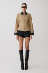 Solange Zip Up Collared Jacket - Natural