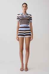 Philly Stripe Knit Short - Chocolate/Blue