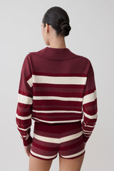 Philly Stripe Long Sleeve Knit Jumper - Burgundy/Cream