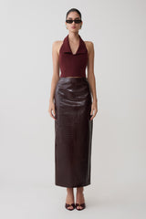 Thalia Croc Faux Leather Midi Skirt - Merlot