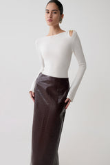 Ricky Knit Long Sleeve Longline Top - Ivory