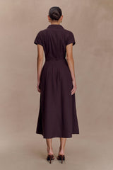 Aysha Buttoned Linen Midi Dress - Chocolate
