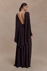 Emory Jersey Cape Maxi Dress - Chocolate