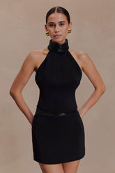 Emilia Beaded Neck Halter Top - Black