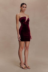 Paulina Velvet Strapless Mini Dress - Wine